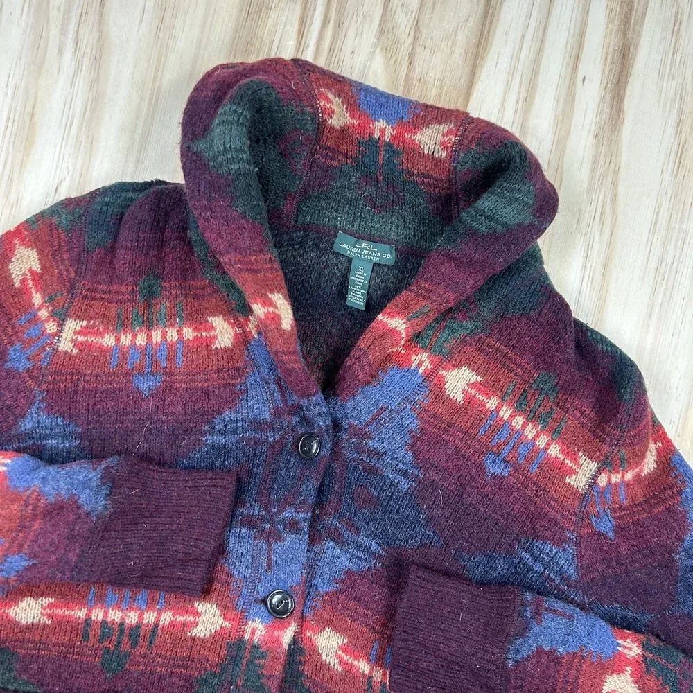 Lauren Ralph Lauren Women's XL Southwest Shawl Collar Cardigan Lambswool Blend